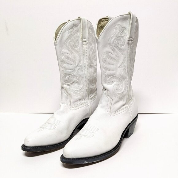 Durango Western Cowboy Boot Womens 10 White Mid Calf Stitched Pointed Toe - Picture 2 of 9